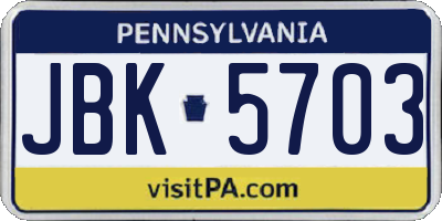 PA license plate JBK5703