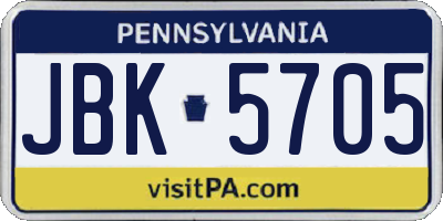 PA license plate JBK5705