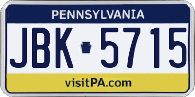 PA license plate JBK5715