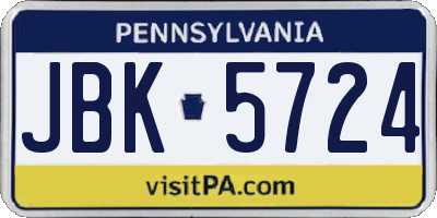 PA license plate JBK5724