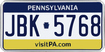 PA license plate JBK5768