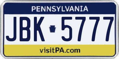 PA license plate JBK5777