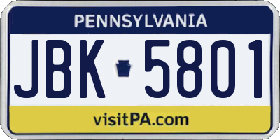 PA license plate JBK5801