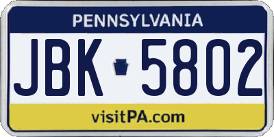 PA license plate JBK5802