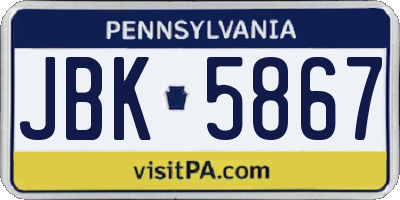 PA license plate JBK5867