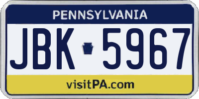 PA license plate JBK5967