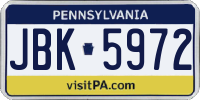 PA license plate JBK5972