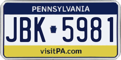 PA license plate JBK5981