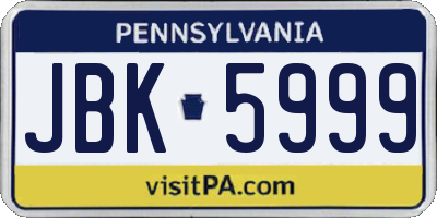 PA license plate JBK5999