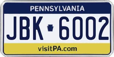 PA license plate JBK6002