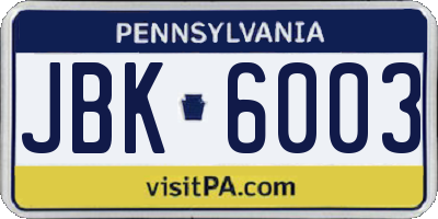 PA license plate JBK6003