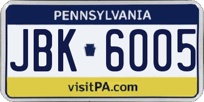 PA license plate JBK6005