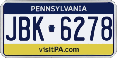 PA license plate JBK6278