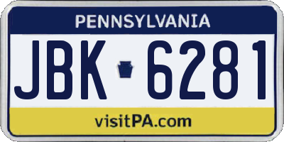 PA license plate JBK6281