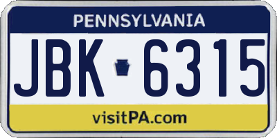 PA license plate JBK6315