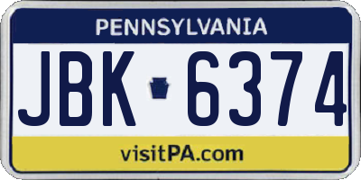 PA license plate JBK6374