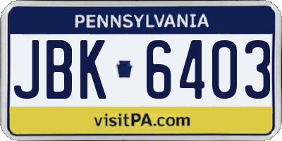 PA license plate JBK6403
