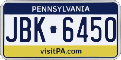 PA license plate JBK6450