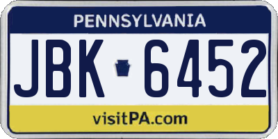 PA license plate JBK6452