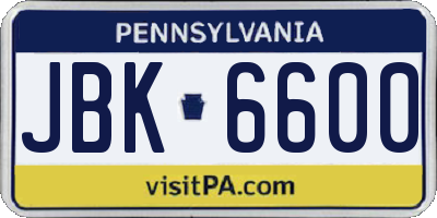 PA license plate JBK6600