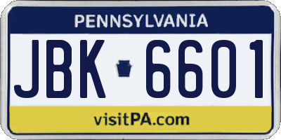 PA license plate JBK6601