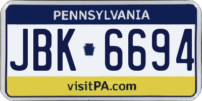 PA license plate JBK6694