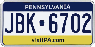 PA license plate JBK6702