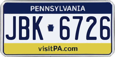 PA license plate JBK6726