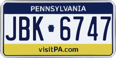 PA license plate JBK6747