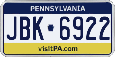 PA license plate JBK6922