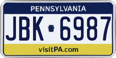 PA license plate JBK6987