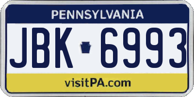 PA license plate JBK6993