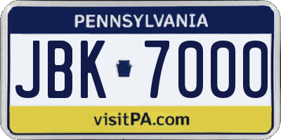 PA license plate JBK7000