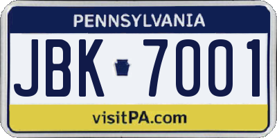 PA license plate JBK7001