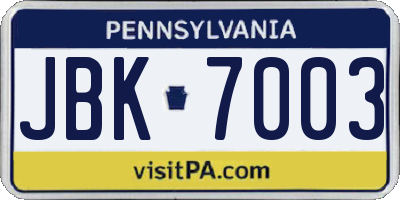 PA license plate JBK7003