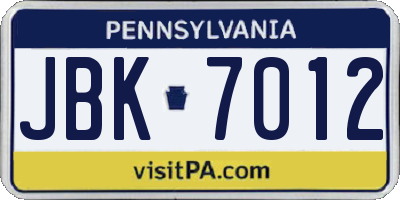 PA license plate JBK7012