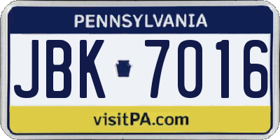 PA license plate JBK7016