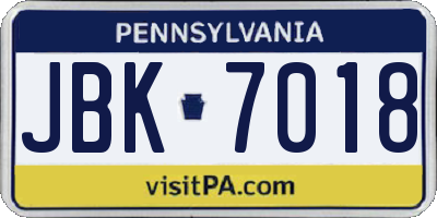 PA license plate JBK7018
