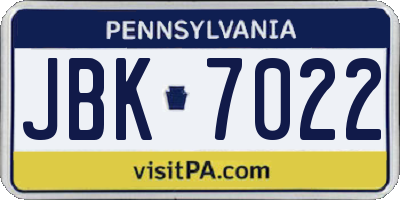 PA license plate JBK7022