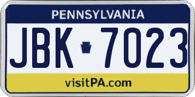 PA license plate JBK7023