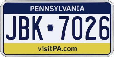 PA license plate JBK7026