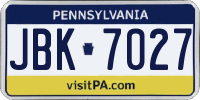 PA license plate JBK7027