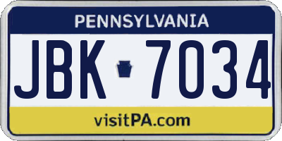 PA license plate JBK7034