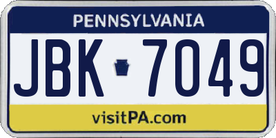 PA license plate JBK7049