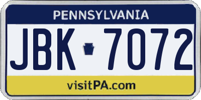 PA license plate JBK7072