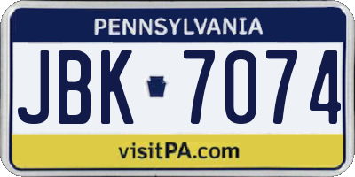 PA license plate JBK7074