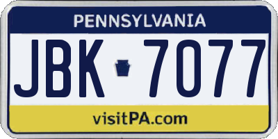 PA license plate JBK7077