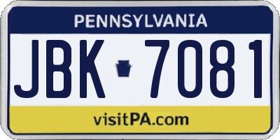 PA license plate JBK7081