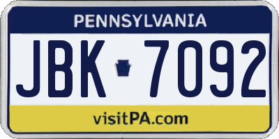 PA license plate JBK7092