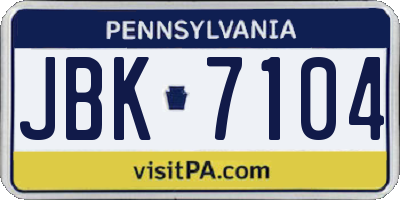 PA license plate JBK7104